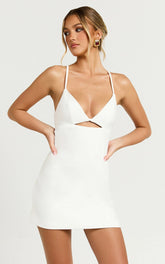 Teagan Mini Dress - Cut Out Low Back Bodycon Dress in White