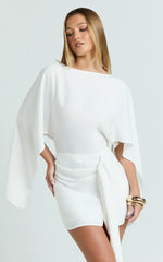 Zoey Mini Dress - Wide Sleeve Tie Skirt Dress in Ivory
