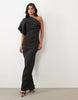 Scrunch One Shoulder Maxi Dress In Black Scuba-Style Fabric