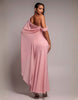 Goddiva One Shoulder Cape Sculpting Stretch Jersey & Chiffon Maxi Dress In Blush