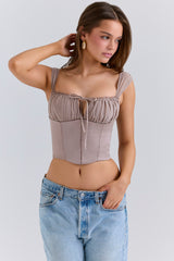 mocha georgette cap sleeve corset top