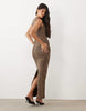 Oh Polly Modal Square Neck Drape Detail Maxi Dress In Leopard