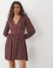 New Look Long Sleeve Empire Waist Detail Mini Dress In Burgundy Polka Dot