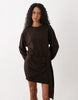 Long Sleeve Draped Waist Dress In Brown