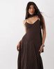 4Th & Reckless Scarf Detail Cami Chiffon Maxi Dress In Chocolate And Blue Polka Dot