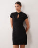 Mandarin Collar Mini Dress In Black Pinstripe