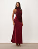 Plisse Contrast Draped Halter Neck Maxi Dress