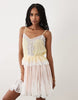 Miss Selfridge Sheer Mini Dress With Lace Godets In Pastel