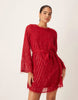 Vila Fluffy Textured Tie Waist Mini Dress In Red