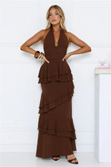 Power Glow Halter Maxi Dress Brown