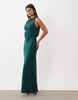 Satin Drape Bodice Maxi Dress With Cowl Back Detail In Blue