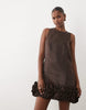 Yas Ruffle Hem Mini Dress In Chocolate Brown