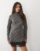 Funnel Neck Long Sleeve Mini Dress With Lace Hem In Brushed Check