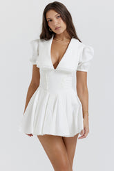 white pleated mini dress