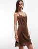 Monki Lace Detail Satin Slip Mini Dress In Chocolate Brown