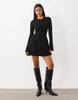 Kaiia Exclusive Compact Knit Flared Sleeve Mini Skater Dress In Black