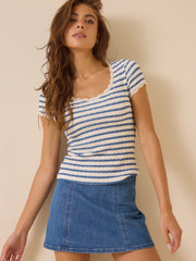 Shivani Striped Lace Trim Tee