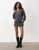 Cotton On Knit Tunic Long Sleeve Off Shoulder Dress In Charcoal Marle