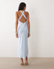 Satin Halter Neck Midi Dress In Light Blue