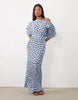 Never Fully Dressed Petite Tilly Plisse Off Shoulder Midi Dress In Light Blue Deer Print