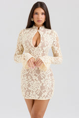 buttermilk keyhole lace mini dress
