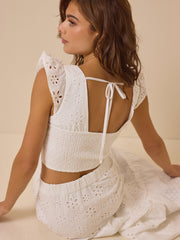 Nalia Eyelet Flutter Sleeve Top
