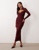 Ruched & Ready Sculpted Cut Out Gold Hardware Detail Bodycon Maxi Dress In Plum