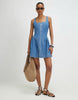 River Island Denim Sleeveless Zip Front Swing Dress In Medium Blue