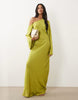 Tall Fallen Shoulder Long Sleeve Column Maxi Dress In Light Olive