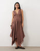 Miss Selfridge Boho Satin Lace Insert Hanky Hem Maxi Dress In Chocolate