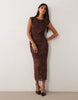 New Look Ruched Lace Midi Dress In Dark Brown