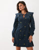 Nobody'S Child Hannah Cord Oversized Scallop Trim Embroidered Collar Mini Dress In Blue