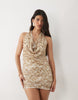 River Island Sequin Cowl Halterneck Mini Dress In Cream