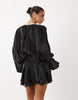 Lioness Elements High Sheen Chiffon Drape Detail Balloon Sleeve Tie Waist Mini Dress In Black
