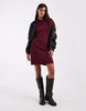 Vero Moda Long Sleeve Boat Neck Knitted Mini Dress In Burgundy