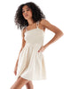 Only Shirred Top Detail Mini Dress In Stone