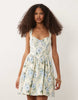New Look Floral Bengaline Corset Mini Dress In Cream