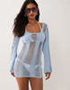 Knitted Ladder Stitch Mini Beach Dress In Blue