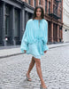 Lioness Exclusive Elements High Sheen Chiffon Drape Detail Balloon Sleeve Tie Waist Mini Dress In Aqua