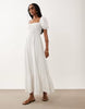 Miss Selfridge Seersucker Puff Sleeve Milkmaid Maxi Dress In White