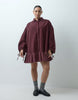 Curve Hybrid Cord Mini Shirt Dress With Balloon Sleeve And Voile Hem In Washed Burgundy