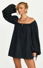 Brixton Mini Dress - Square Neck Smock Dress in Black