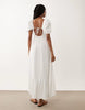 Miss Selfridge Seersucker Puff Sleeve Milkmaid Maxi Dress In White