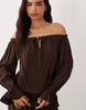 Cotton On Boho Off Shoulder Ruffle Mini Dress In Dark Oak