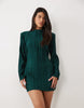 Exaggerated Sleeve Plisse Mini Dress In Emerald Green