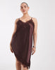 Only Curve Asymm Lace Hem Satin Cami Mini Dress In Chocolate