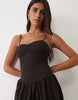 Shirred Bodice Broderie Maxi Dress In Chocolate