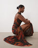 Bardot Mesh High Neck Ruched Side Thigh Split Maxi Dress In Abstract Floral Print