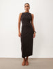 Soft Cord Boat Neck Midi Dress In Brown