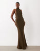 Tie Halter Neck Maxi Dress In Khaki